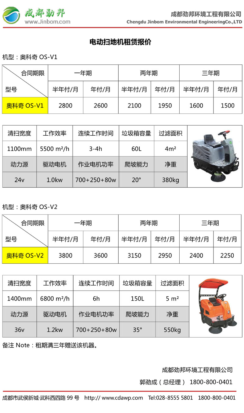 成都劲邦推出两款驾驶式电动扫地机租赁价格